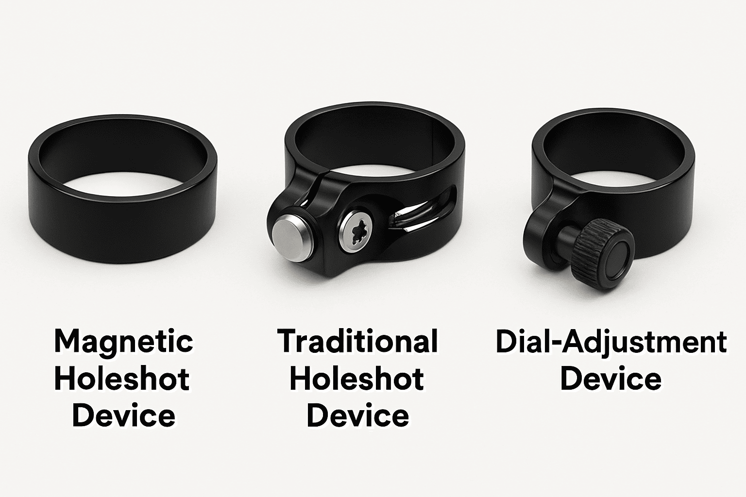 Comparison of magnetic, spring-loaded, and dial-adjustment holeshot device types for motocross bikes